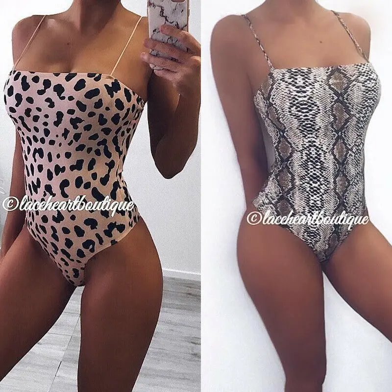 Summer Serpentine Snake Leopard Printed Bodycon One Piece Swimsuit Women Bodysuit Sexy Stretch Bikini Swimwear Bathing Suit