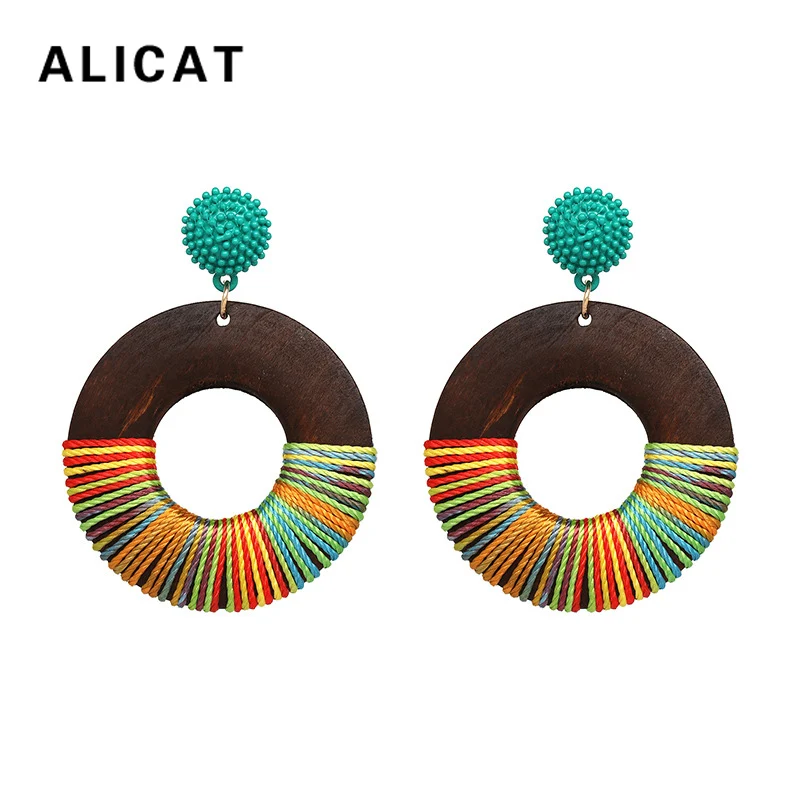 

Wood Circle Thread Earrings Bohemian Vintage Ethnic Large Dangle Jewelry 2018 Fashion Pendant Earrings Female Party Gift