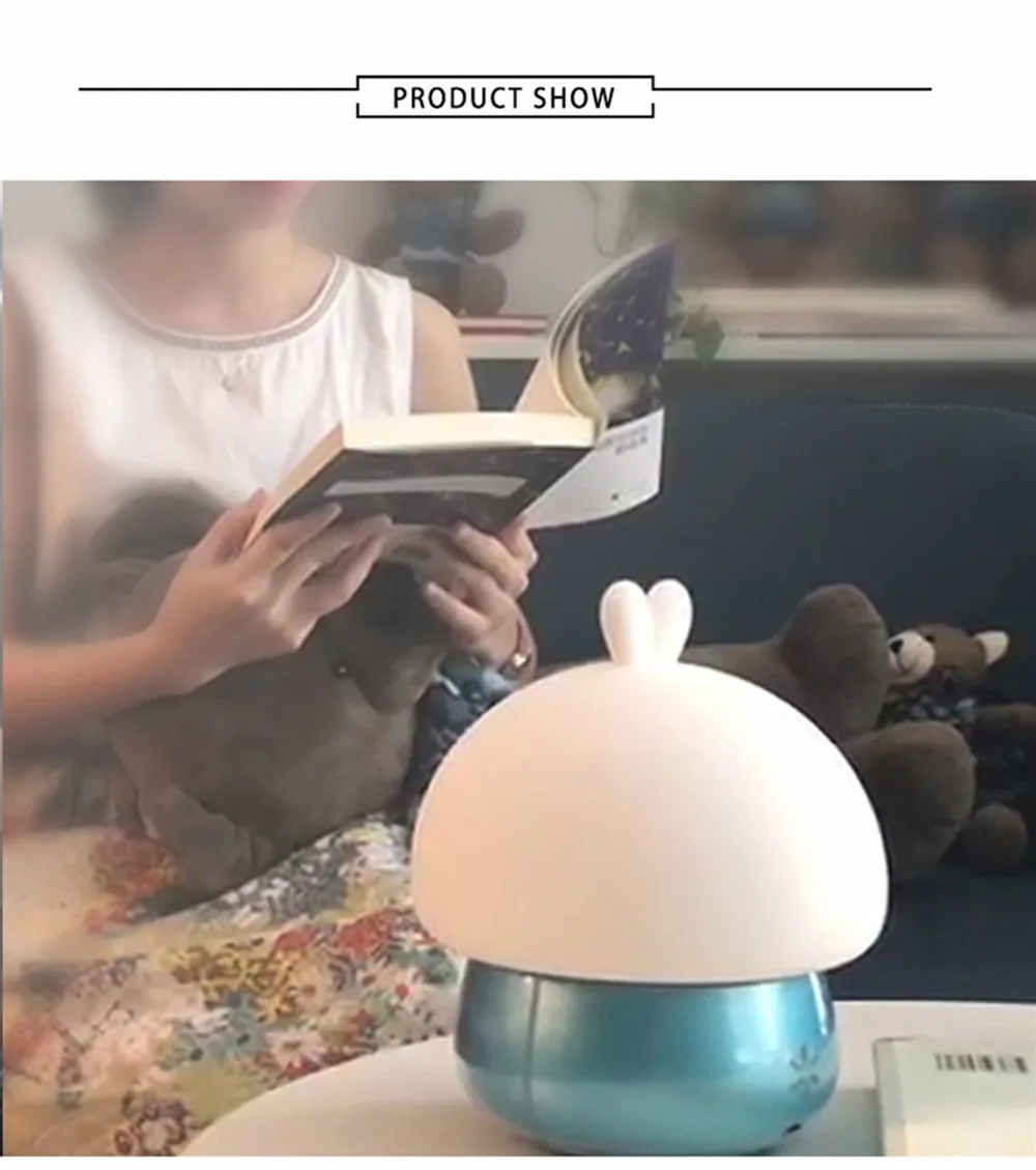 SuperNight 2 in 1 Rabbit LED Night Light with Alarm Clock Remote Touch Sensor Colorful USB Silicone Children Kids Bedside Lamp (3)