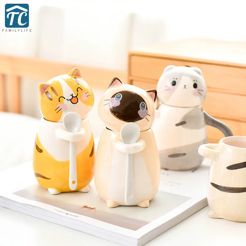 

275ml Cartoon Cute Cat Model Ceramic Cup Milk Juice Lemon Mug Creative Water Coffee Home Office Drinkware Heat-resistant Simple