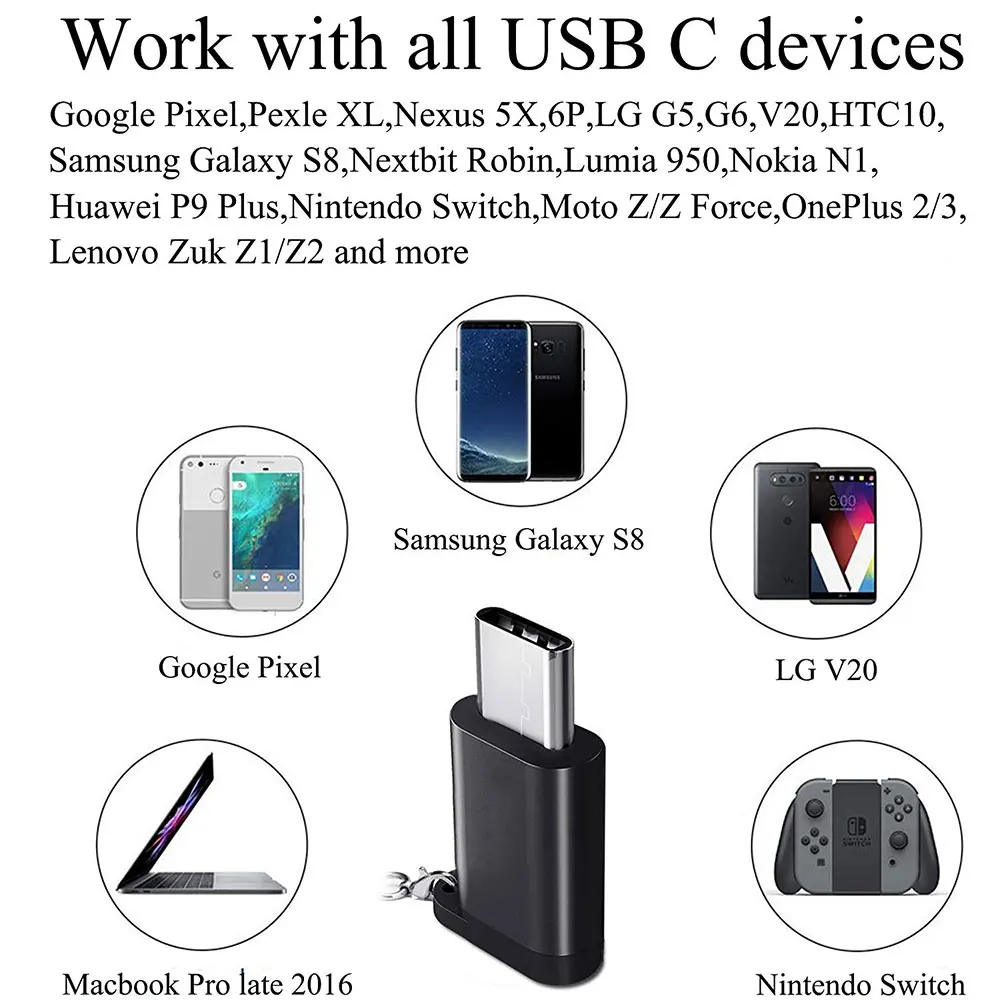 Ascromy 4 шт. type C для mi cro USB Конвертация Соединительный брелок для Xiaomi mi 8 lite mi 8 mi x 3 One Plus 6 T Oneplus 6 type-C адаптер