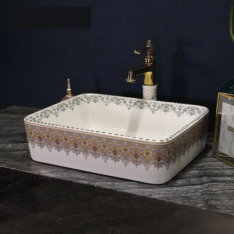 Западный старинной китайской керамические цветные ванная Ручная стирка чаши умывальник, раковина Ванная комната раковина китайское искусство бассейна прямоугольный