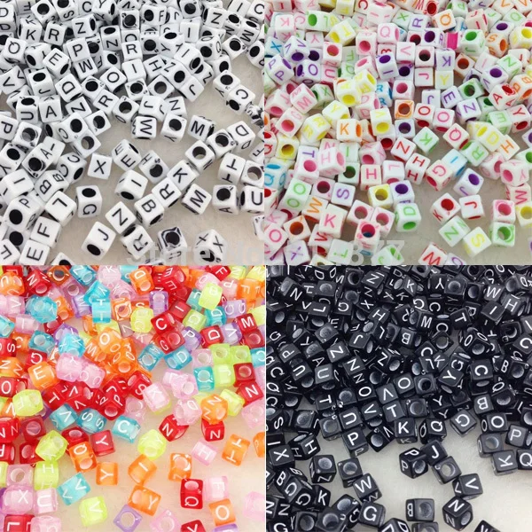 

100 pcs 6mm Mix Color Acrylic Cube Letter Alphabet Beads spacer