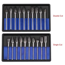 10 pces rebarbas giratórias de aço do carboneto de tungstênio arquivos giratórios rebarbas conjunto 3mm haste 6mm cabeça corte diâmetro ferramenta metalúrgica