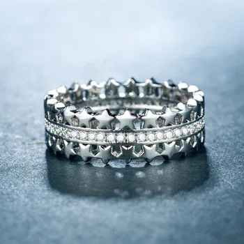 

Huitan Fashion Crystal Infinity Star Shaped For Women Silver Plated With White Cubic Zircon Crystal Engagement Rings For Girls