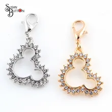 

20pcs/lots Silver/Gold Plated Crystal Minnie mouse Floating Locket Dangle Charms With Lobster Clasp Charms SJDC226