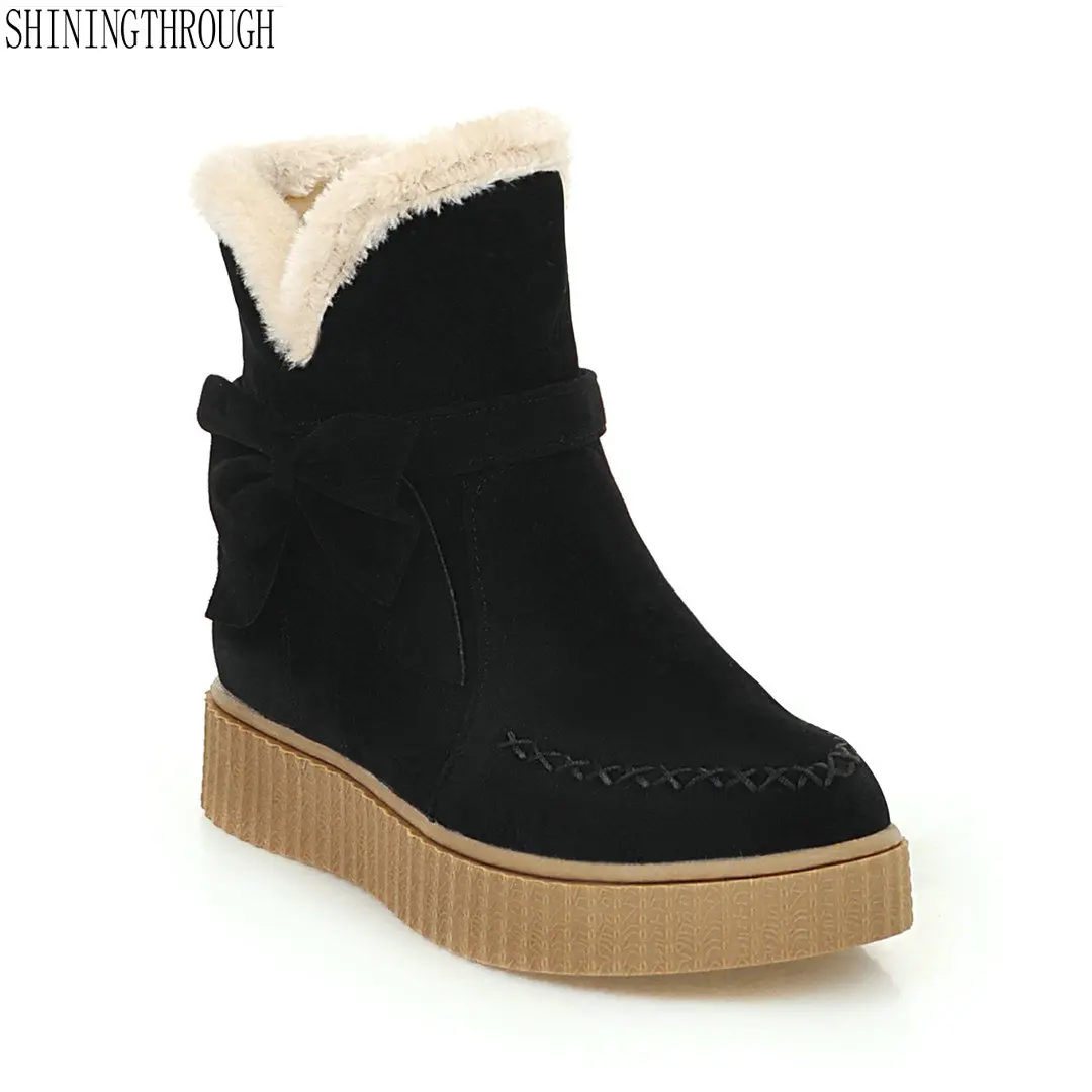 

2018 New sweet ankle boots winter women boots flat snow boots casual bowties shoes woman black beige yellow