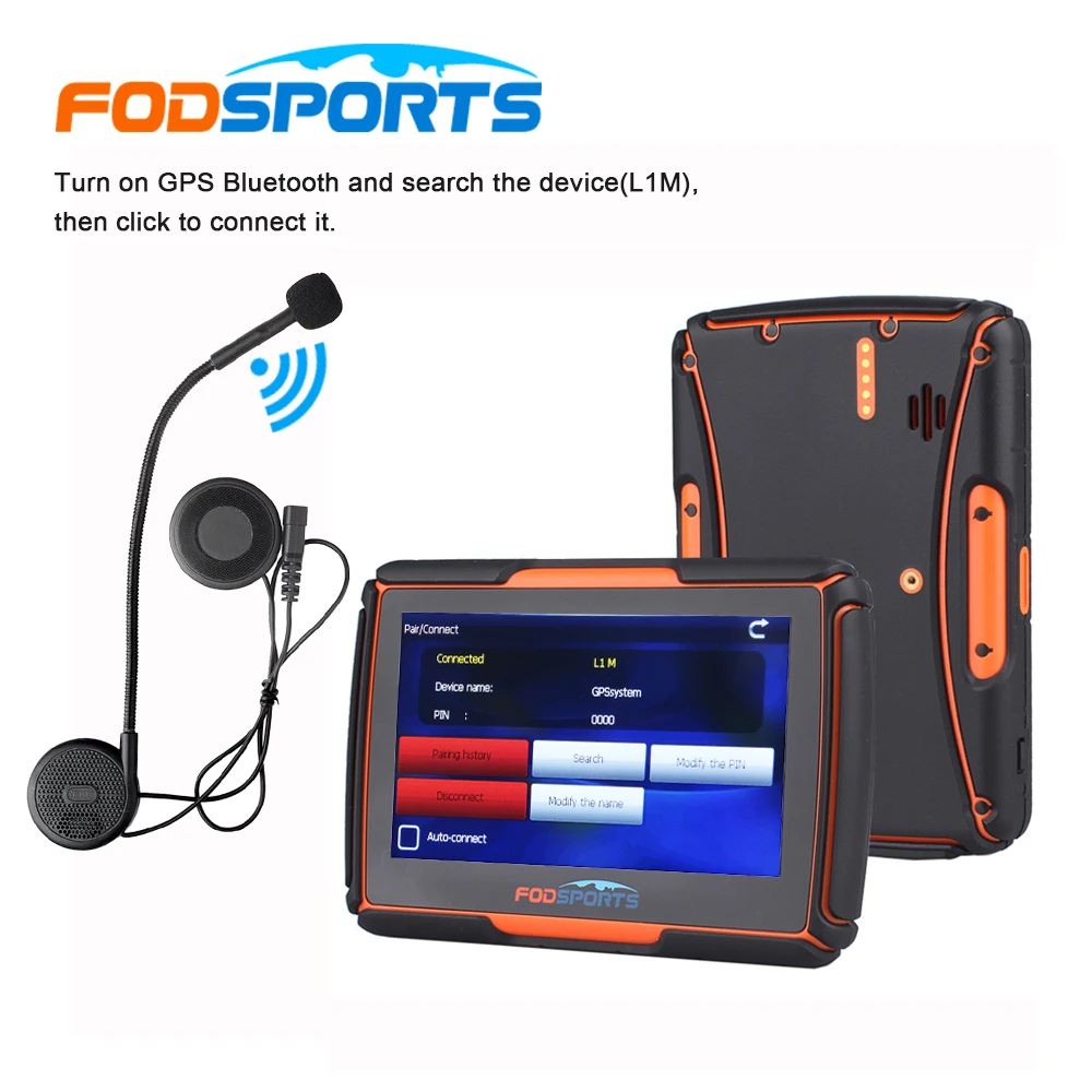 Bluetooth гарнитура+ Fodsports 4,3 дюймов Водонепроницаемый gps навигатор для мотоцикла 8 Гб флэш 256 ram мотоцикл навигация с бесплатными картами