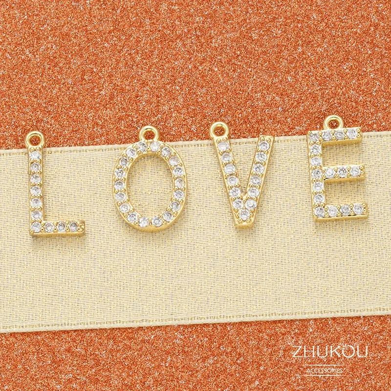 

ZHUKOU 12x15mm Stylish Metal Brass Cubic Zirconia Crystal Letter Pendant for Women Necklace jewelry accessories model:VD418
