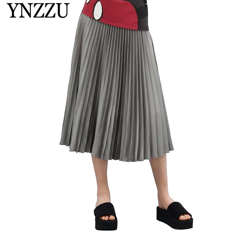 YNZZU, высокая талия, однотонная, яркая, плиссированная юбка, женская, летняя, повседневная, макси юбка, женская,, весна, шикарная, свободная, длинная, юбка для женщин YB315