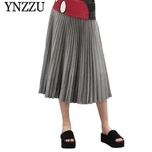 YNZZU, высокая талия, однотонная, яркая, плиссированная юбка, женская, летняя, повседневная, макси юбка, женская,, весна, шикарная, свободная, длинная, юбка для женщин YB315