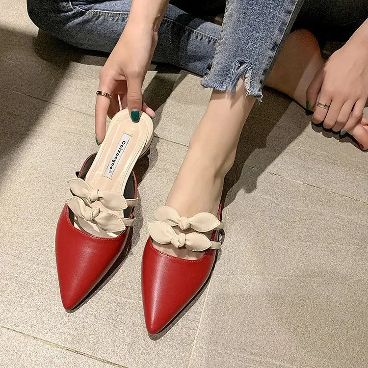 Female Summer 2019 Modis Slippers Leather Brief Rubber Low Ladies Closed Toe Mules Bow Knot New Korean Slides Allmatch Slipon Female Summer 2019 Modis Slippers Leather Brief Rubber Low Ladies Closed Toe Mules Bow Knot New Korean Slides Allmatch Slipon