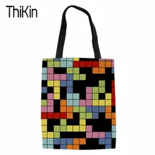 THIKIN тетрис граница печать дамы Duty Холст сумка ручной работы шоппер школьный Путешествия Женские складные сумки через плечо