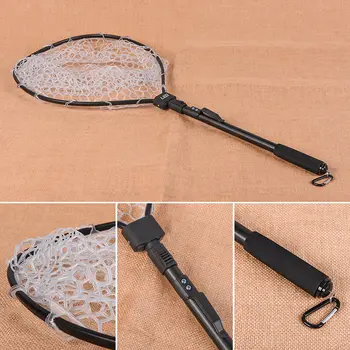 

New Fishing Net Fish Landing Net Foldable Collapsible Pole Handle Durable Rubber Material Mesh Fish Net LMH66