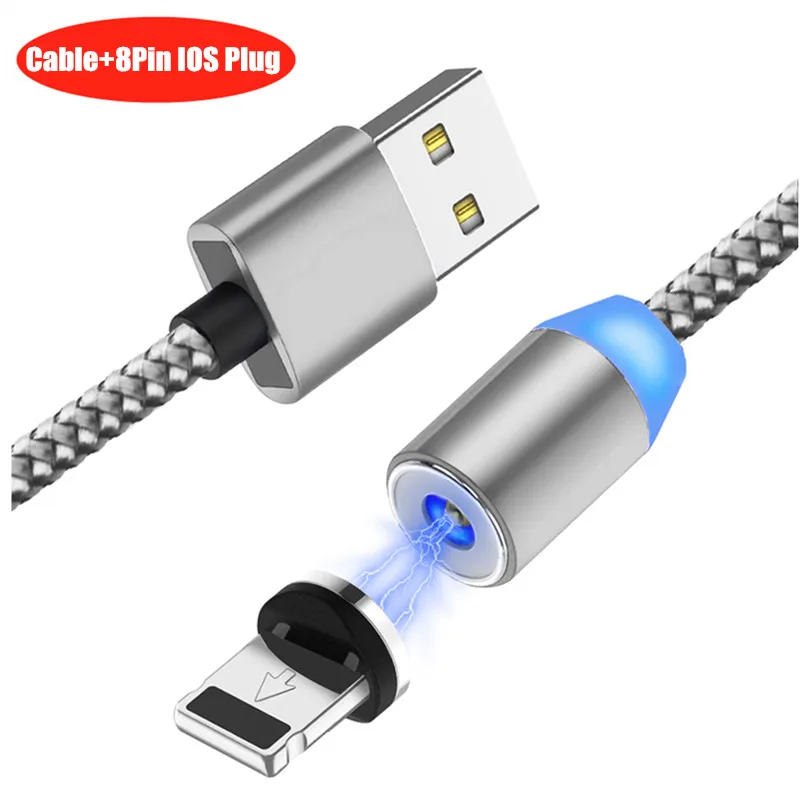 20 шт./упак. NISI 1 м 2 Micro USB Магнитный кабель Lightning для iPhone samsung 8Pin IOS Тип-C Порты светодиодный телефона зарядный кабель 3 в 1 - Цвет: Silver IOS Cable