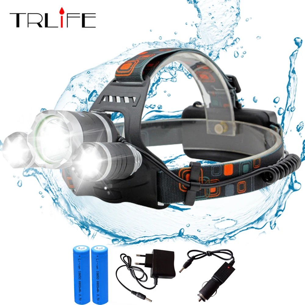 

10000LM LED Headlamp 3x T6 4 Modes Rechargeable Headlight Head Lamp Spotlight For Hunting+Charger(US EU AU)+2 PCS 18650