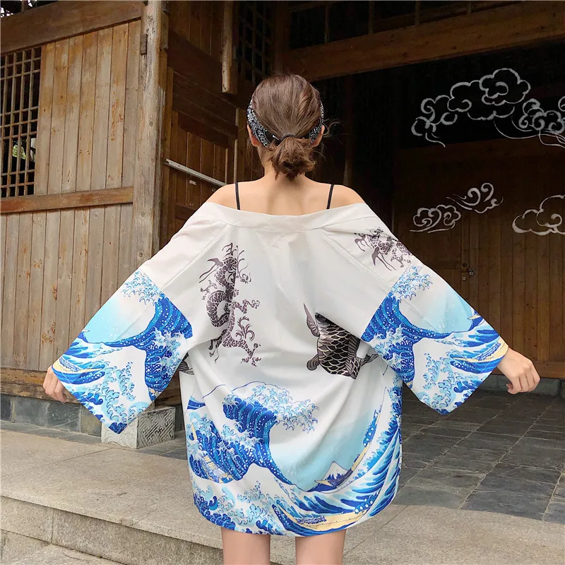 Японские кимоно Пары кардиган женский летний кардиган-кимоно юката Женская тонкая свободная Милая верхняя одежда