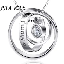 S925 Sterling Silver Jewelry Rotatable Zirconia Pendant Necklace Mum I Love You Mum Thank You Necklace Women Wedding Gift