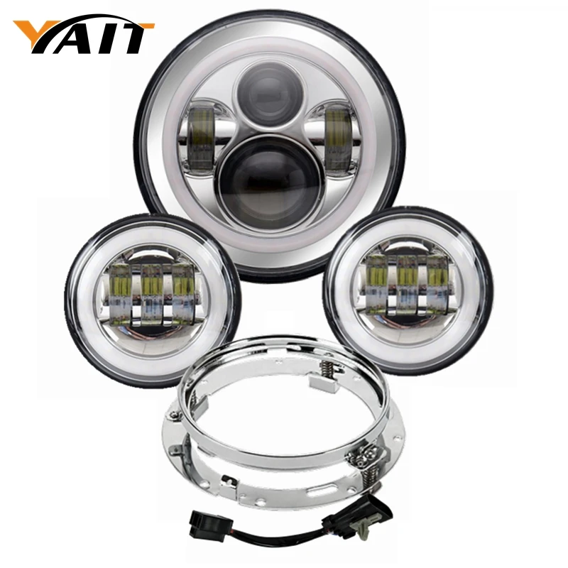 Yait 7 inch LED Headlight Daymaker + 4.5 inch Fog Light + Bucket Bracket for Harley Davidson Electra Glide Street Glide Fat Boy