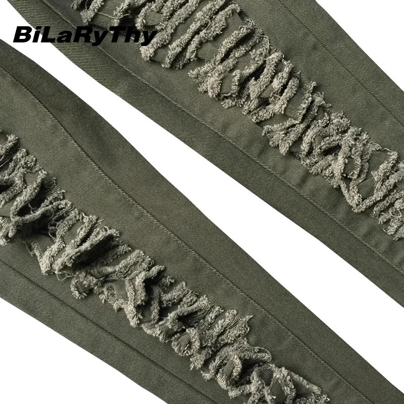 Bilarythy модные женские туфли Армейский зеленый Джинсы для женщин уничтожены рваные