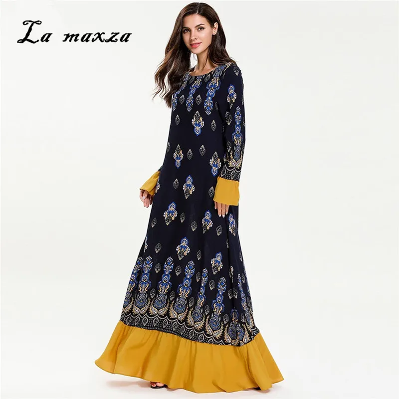 

Abaya Muslim Maxi Dress Turkey Arabic Kaftan Dubai Clothes Modest Evening Muslim Party Dress Plus Size 7655