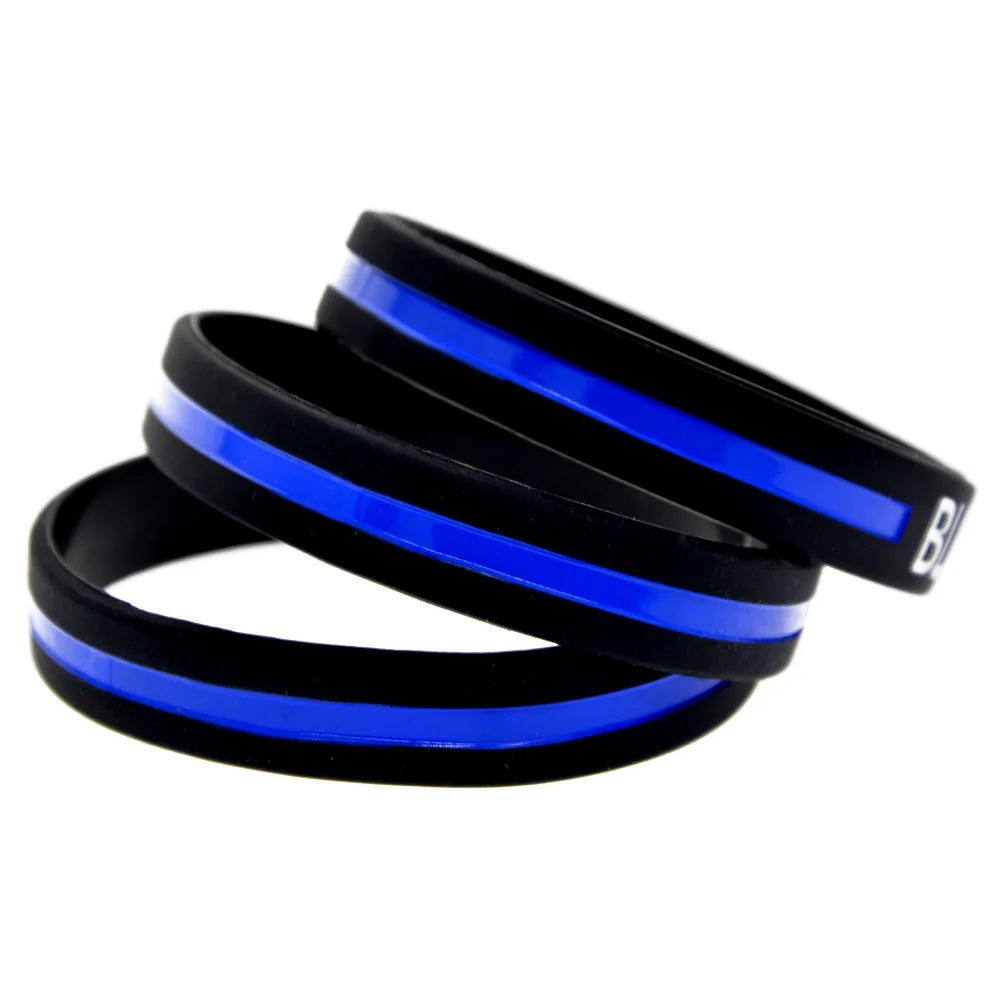 OBH 50 шт. черный цвет Debossed Blue Lives Matter силиконовый резиновый браслет