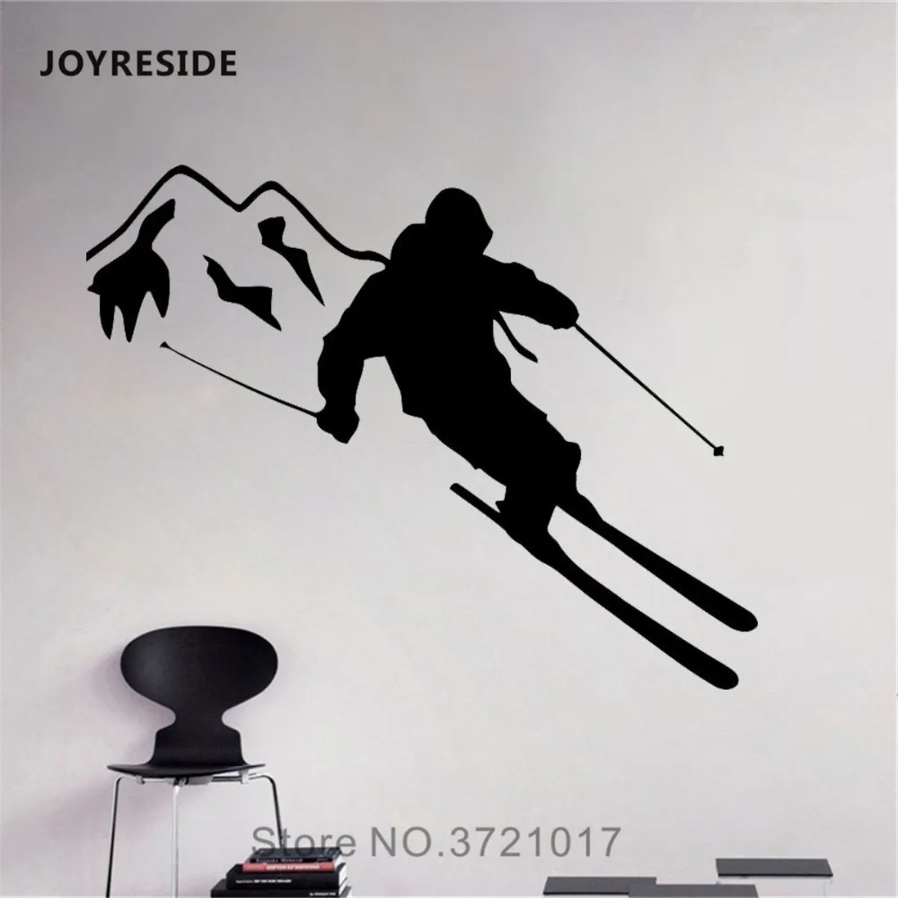 JOYRESIDE Sticker Sports Skier Skiing Decals Vinyl Mountain Kids Boys Room Living Room Interior Bedroom Home Design Mural A1364