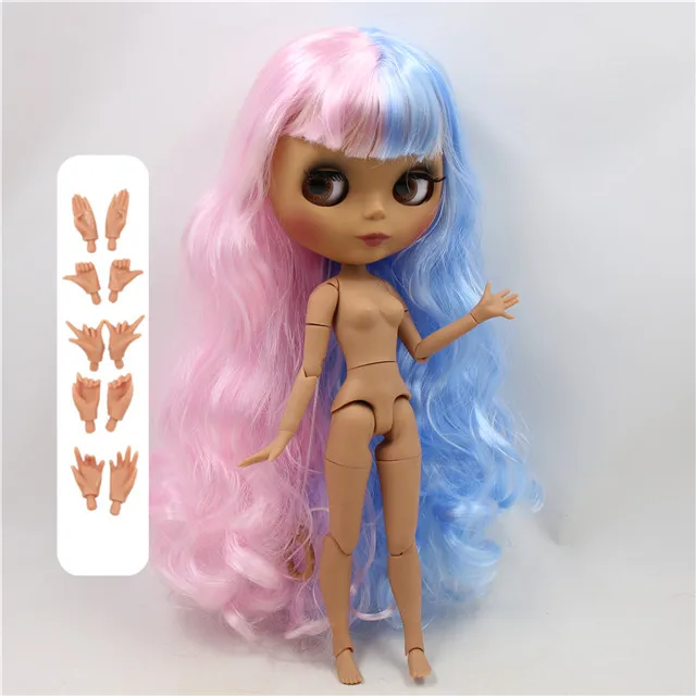 doll with hand A Заводская кукла blyth 1/6 bjd шарнирное тело темная кожа матовое лицо, розовые и голубые волосы, 30 см BL6005/1017 - Цвет: doll with hand A
