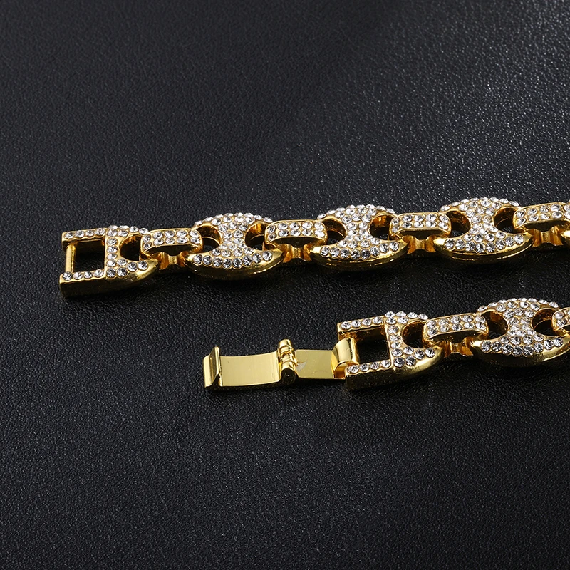 D& Z 12 мм Iced out блестящие CZ кофейные бобы звено цепи цепочки и ожерелья золотой цвет сплав Bling Шарм колье для мужчин ювелирные изделия
