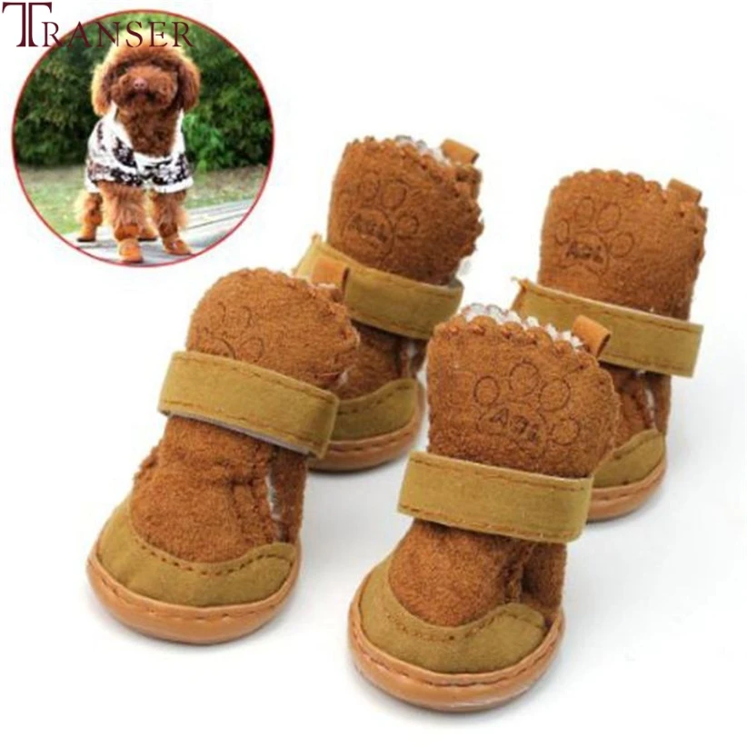 

Transer Pet Supply Dog Winter Warm Shoes Woolen Anti-Slip Brown Snow Boots Magic Stick Cute Puppy Dog Shoes 80103