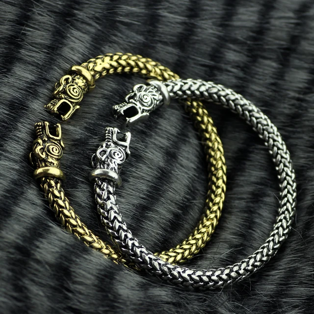 Punk Handmade Norse Viking Snake Bangles Bracelets Head Punk Handmade Norse Viking Snake Bangles Bracelets Head Vintage Cuff Bangle For Men Women Plated