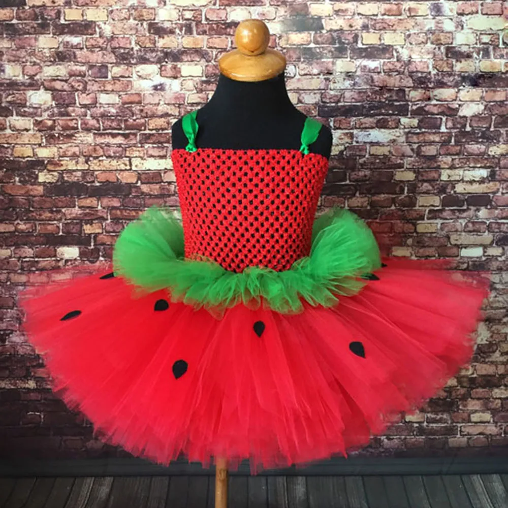 Red Green Strawberry Inspire Girls Tutu Dress Infant Baby 1st Birthday Party Photo Prop Dresses Kids Carnival Perform Costume cosplay costume