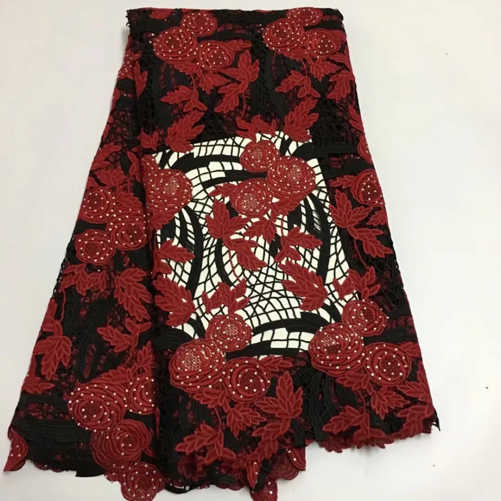 

NEW Black Red African Lace Fabric High Quality Nigerian French Swiss voile water solub Lace Fabrics 5 Yards For Wedding A1253
