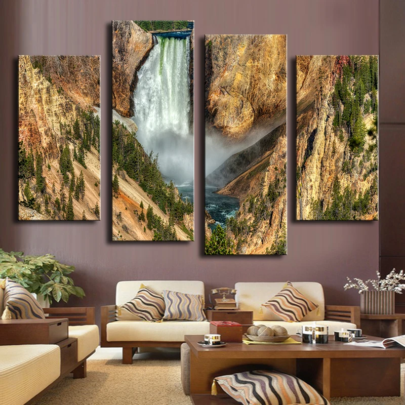 4 Piece Lower Yellowstone Falls Wall Paintings For Home Decor Idea Oil