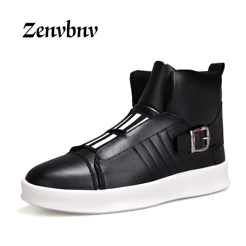 

ZENVBNV 2018 New Luxury Mens Casual Shoes Flat shoes Autumn Comfortable Hip Hop High Top Flat Shoes PU Leather Shoes Size:39-44