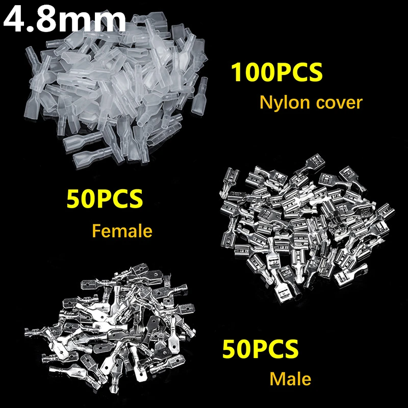 200 шт./лот 2,8/4,8/6,3 мм соединители проводов Ассорти Комплект обжимные женский/мужской стержни лопаты с прозрачная изоляционная одежда с длинным рукавом - Цвет: 200pcs 4.8mm