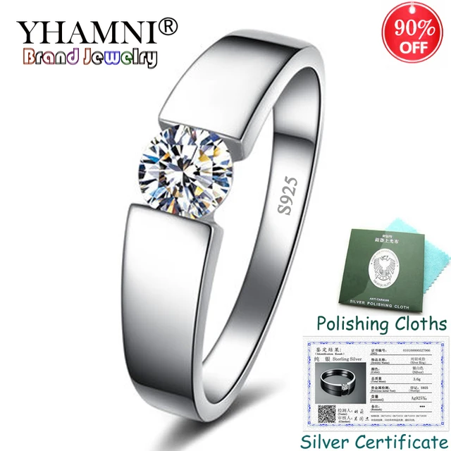 Sent Certificate! 100% Solid 925 Silver Rings Round Solitaire CZ Zircon Wedding Rings Fashion Jewelry for Women and Men KPRD10
