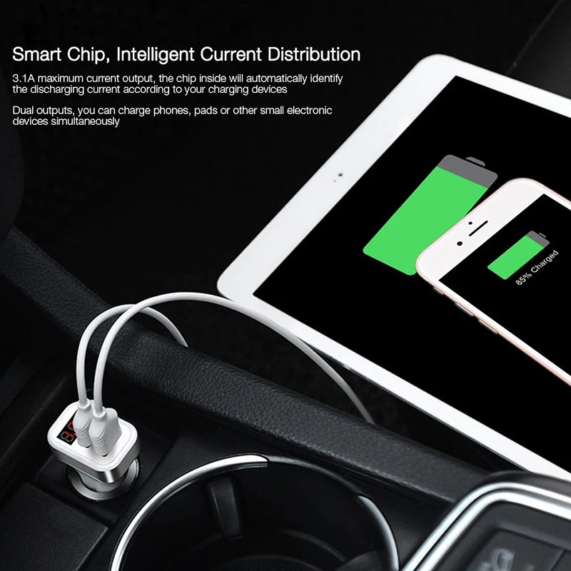 Автомобильное зарядное устройство Max 2.1A с ЖК-дисплеем и двумя usb-портами для iPhone, iPad, samsung, Xiaomi, зарядное устройство для телефона, автомобильное зарядное устройство с двумя USB