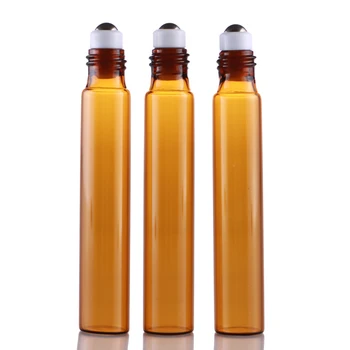 

15MM*94MM 100 Pieces 10ML Brown Glass Refillable Perfume Bottle With Aluminum Cap Empty Portable Essential Oils Case