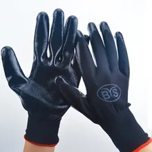Поставка черные NBR перчатки для страховки труда Нескользящие износостойкие матовые резиновые перчатки Прорезиненные защитные маслостойкие перчатки