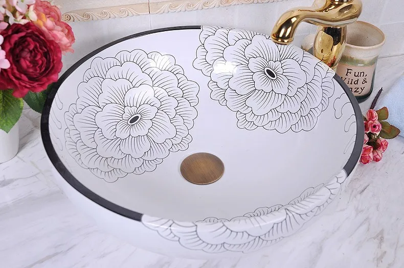 Пион шаблон Цзиндэчжэнь Завод непосредственно искусство расписанный вручную керамический глубокая раковина ванная комната раковина для умывальника