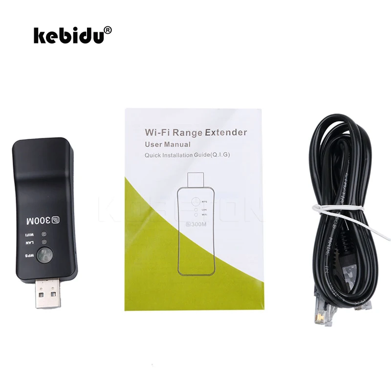 

kebidu 300Mbps Wireless Network Adapter with WPS Button Wi-fi Repeater RJ-45 Networking TV Network Cable Black