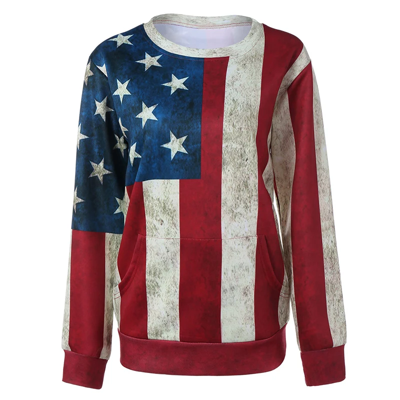 American National Flag Print Sweatshirts Womens Independence Day Long