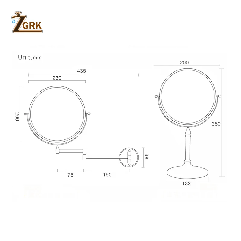 ZGRK ванное зеркало 1X/3X увеличение настенный отделка Аксессуары для ванной комнаты Регулируемый косметическое зеркало 2-лицевая сторона Ванная комната зеркала