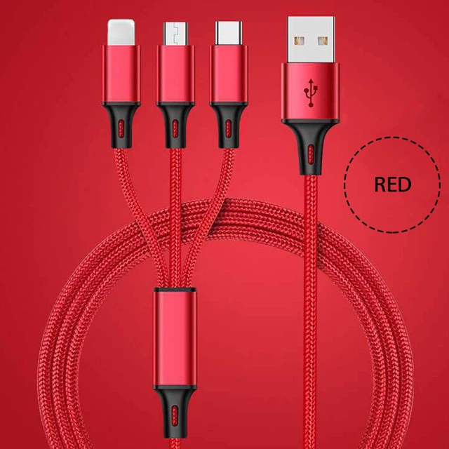 3 2 в 1 Usb Тип C кабелем Micro USB 8pin зарядный кабель сотовый телефон шнура кабеля для Huawei Honor 7 9i P8 P9 Lite Коврики 9 10 20 Pro - Цвет: Red