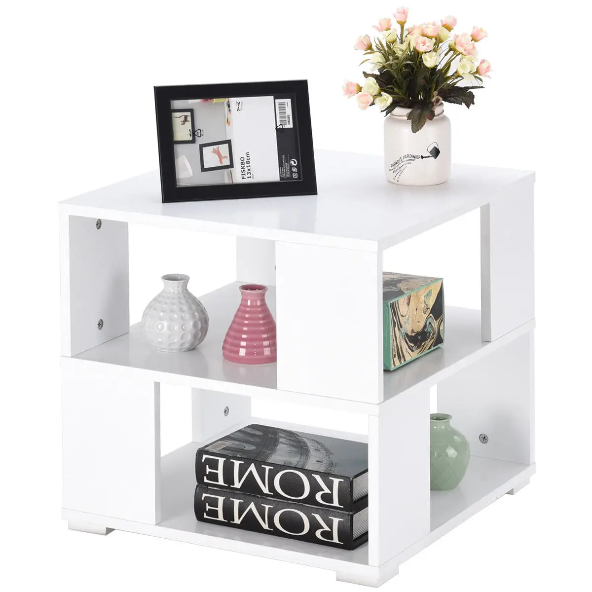 Giantex Modern Wood Square Coffee Table Living Room White End Side Table with Storage Cube Shelves HW57014 Giantex Modern Wood Square Coffee Table Living Room White End Side Table with Storage Cube Shelves HW57014