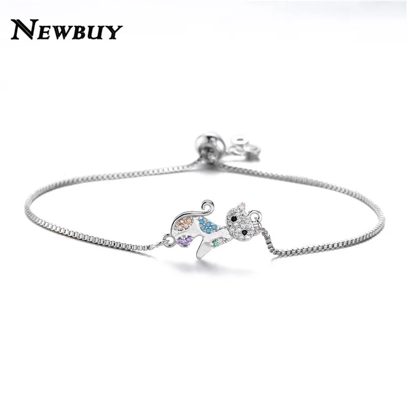

NEWBUY 2019 Fashion Cute Cat Charm Bracelets For Women Girl 4 Colors Adjustable Chain Bracelet & Bangle AAA+ CZ Jewelry Femme