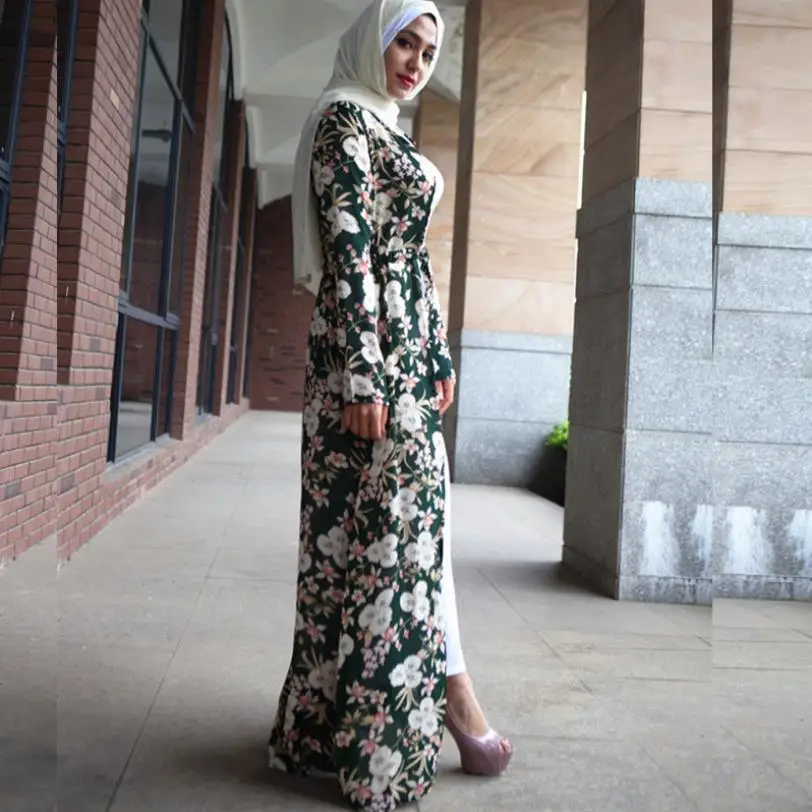 

Muslim adult hit color printed abaya Arab Fashion Turkey Middle East muslim Dress Musical Robe Ramadan abaya wj2456 with belt