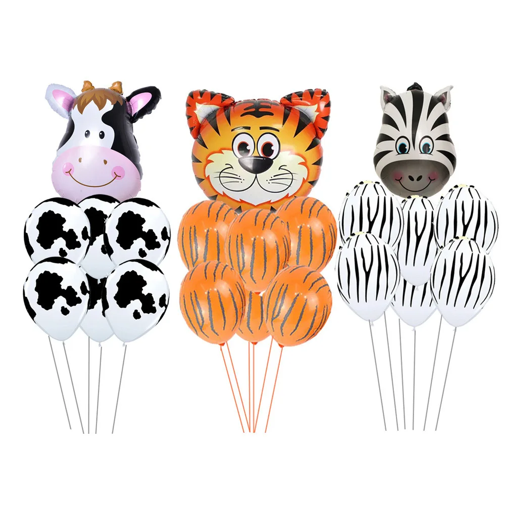 

7 Pcs/lot Tiger Zebra Cow Animal Air Helium Latex Balloon Birthday Party Decor Animal Zoo Theme Party Suppliers Farm Balloon