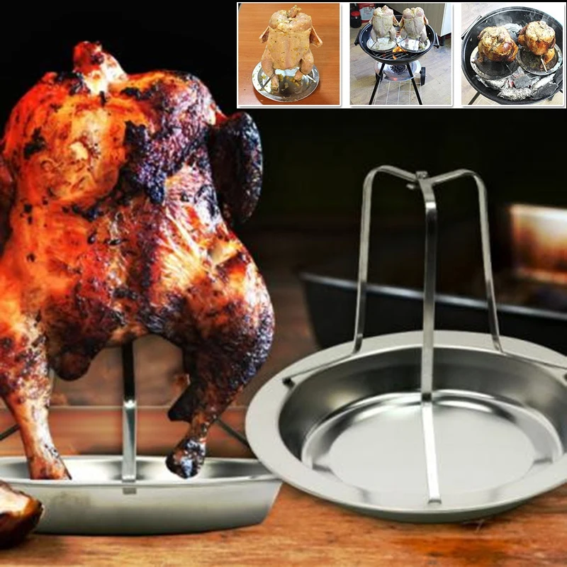 

Stainless Steel Chicken Roaster Rack Chicken Duck Roaster Drip Pan Barbecue Grill Oven Rack Stand Holder Cooking Rack With Pan F